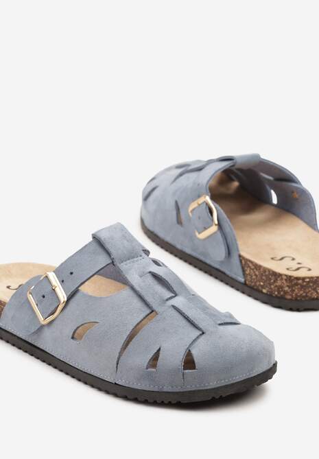 Niebieskie Klapki w Stylu Chodaków Zdobione Wycięciami Wisae