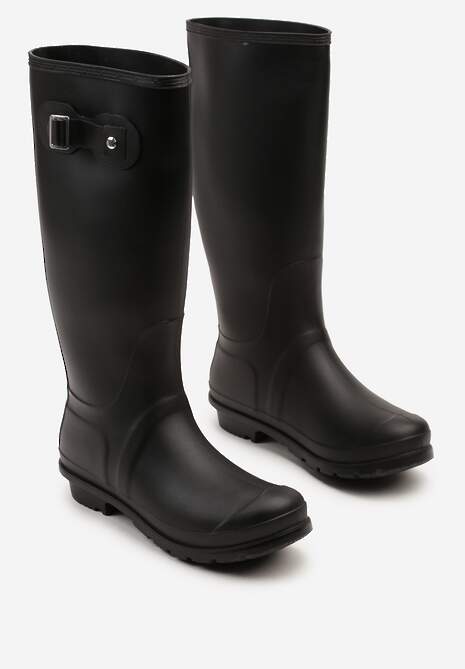 Czarne Kalosze Zdobione Sprzączką przy Cholewce Lirasellea