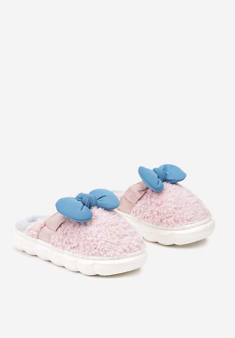Różowe Płaskie Kapcie Ozdobione Kokardką Linnacira