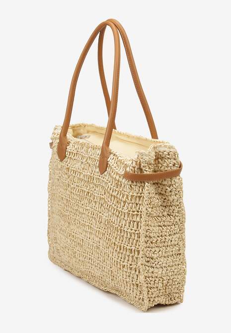 Jasnobeżowa Pleciona Torebka o Dużym Fasonie Tote w Stylu Boho Emerria