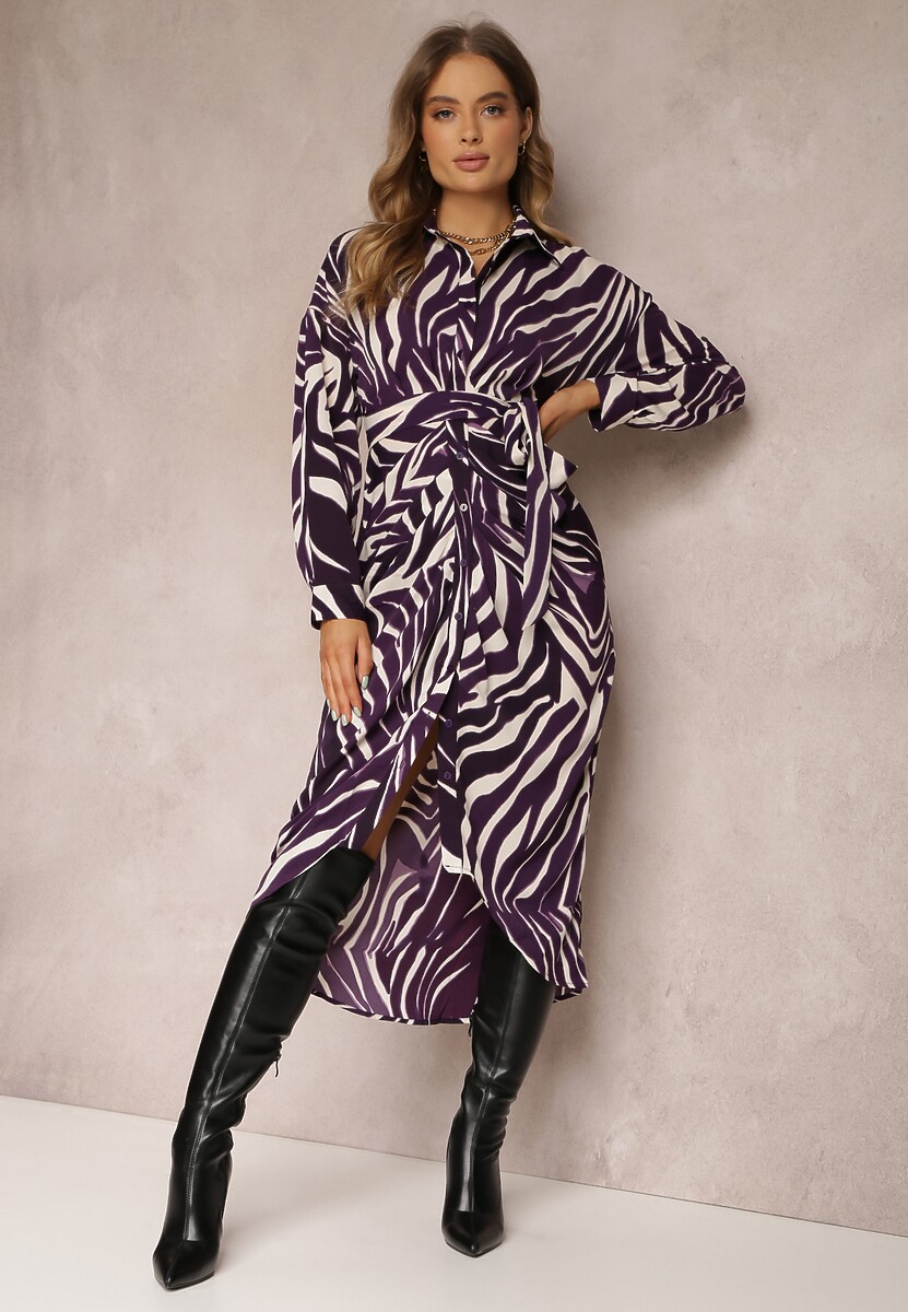 Brązowa Sukienka Koszulowa w Zebrę Maimuna