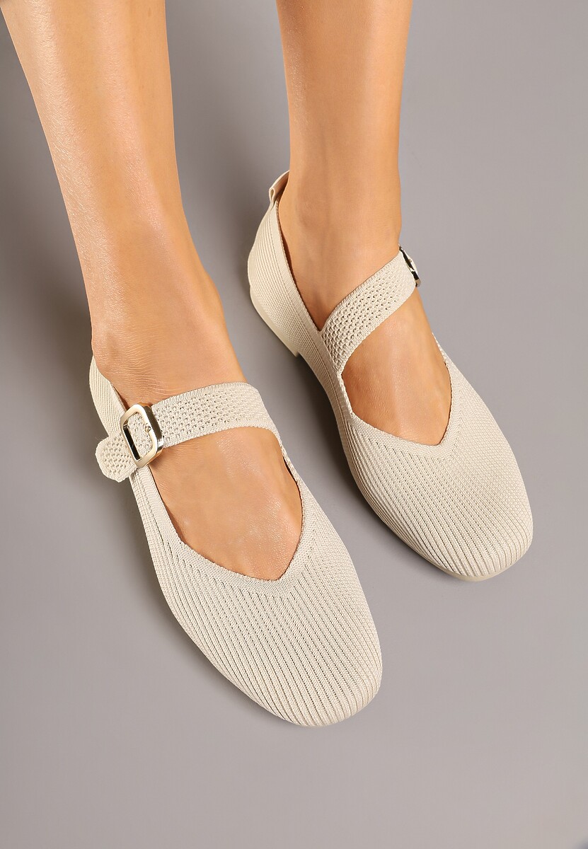 Jasnobeżowe Balerinki Ozdobione Paskiem Avanellia