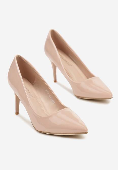 Beżowe Eleganckie Szpilki Czółenka Lakierowane Ilialia