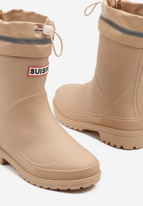 Ciemnobeżowe Kalosze ze Ściąganą Cholewką i Napisem Fenarale