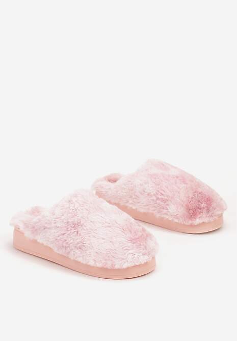 Różowe Kapcie na Płaskiej Podeszwie z Futerkiem Leranna
