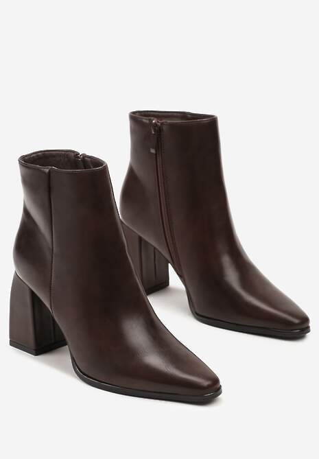 Brązowe Casualowe Botki na Słupku Linnorelia