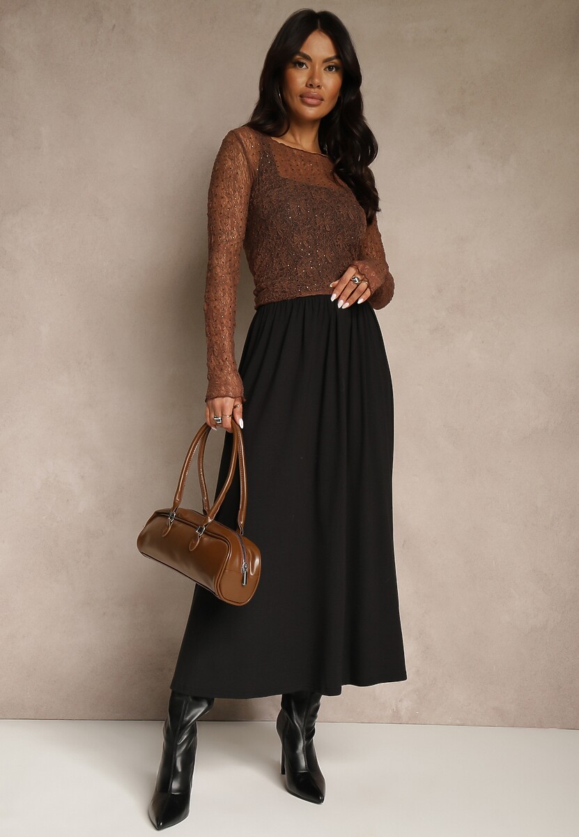 Czarna Rozkloszowana Spódnica z Bawełny Tussala