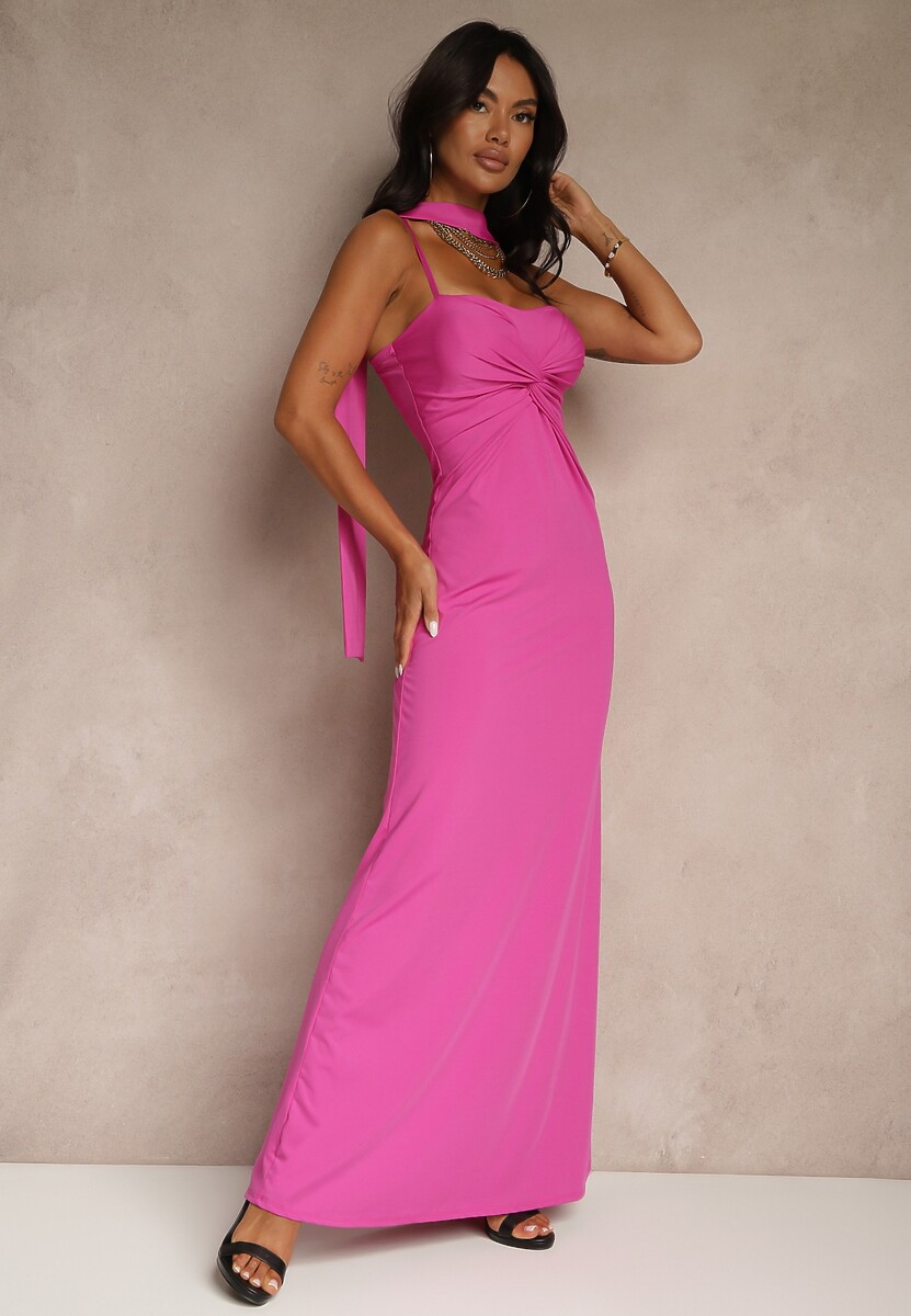 Biała Sukienka z Marszczeniem i Dodatkowym Szalem Zerona