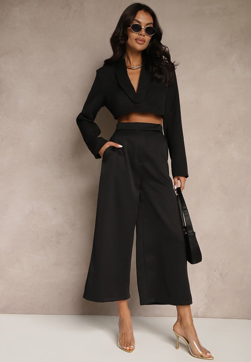 Czarne Garniturowe Spodnie o Fasonie Culottes Adeana