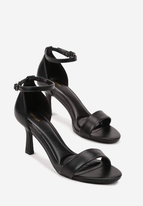 Czarne Sandały Vices z Imitacji Skóry na Obcasie Typu Szpilka Galennea