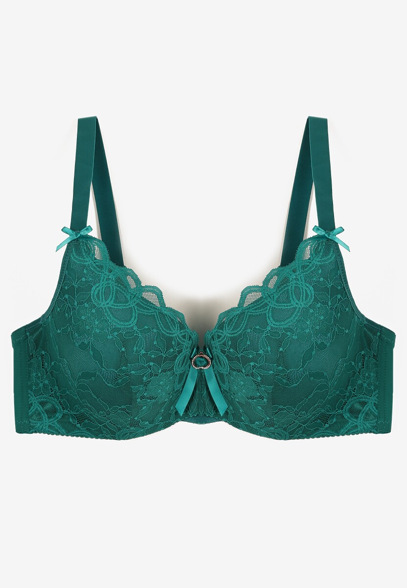 Zielony Koronkowy Biustonosz Ozdobiony Cyrkoniami Neloris