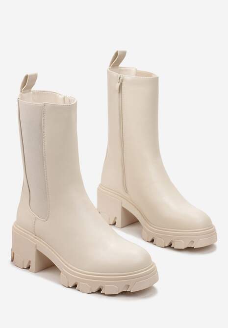 Beżowe Botki w Stylu Grunge na Masywnej Podeszwie Iothea