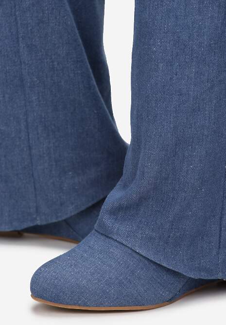 Niebieskie Kozaki z Wywiniętą Cholewką na Koturnie Maranele