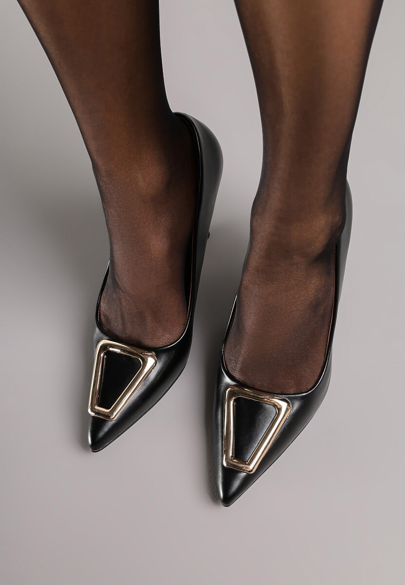 Czarne Szpilki Vices z Wkładką ze Skóry Naturalnej Ozdobione Klamrą Miava