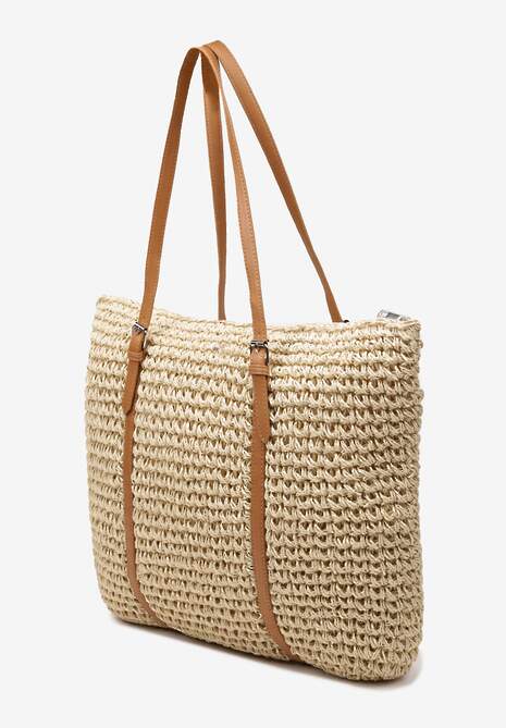 Jasnobeżowa Torebka z Plecionki w Stylu Boho z Ozdobnymi Rączkami Iltanin