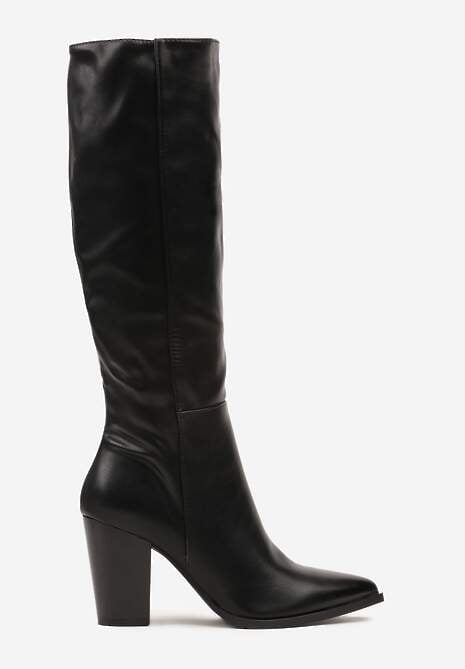 Czarne Casualowe Kozaki na Słupku z Ociepleniem i Dopasowaną Cholewką Niarithraea