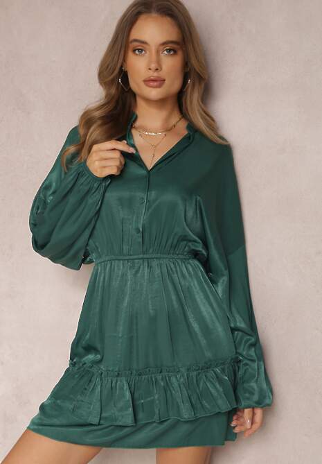 Ciemnozielona Sukienka z Falbankami Hile