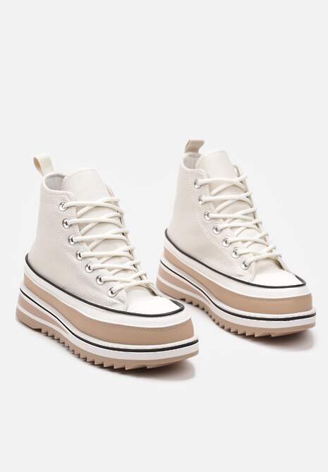 Beżowe Trampki za Kostkę z Dekoracyjną Platformą Lomiata
