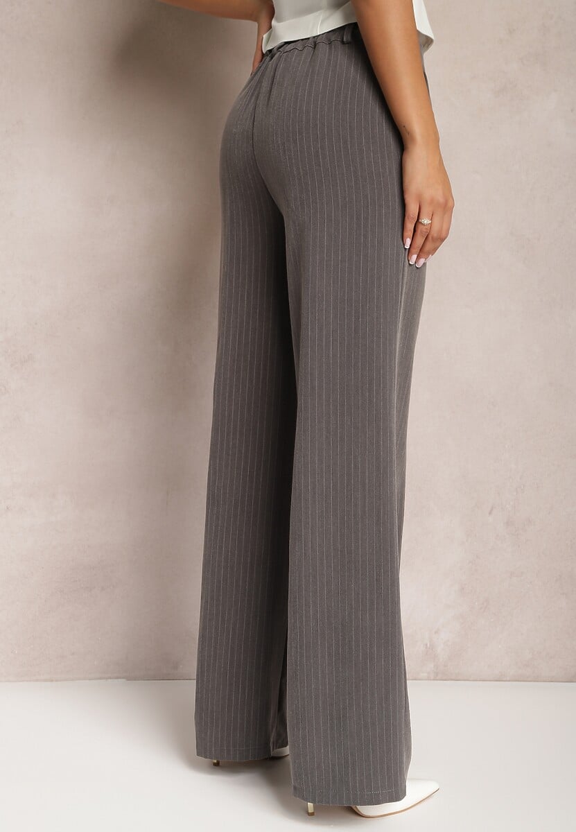 Szare Szerokie Spodnie Garniturowe Viscose