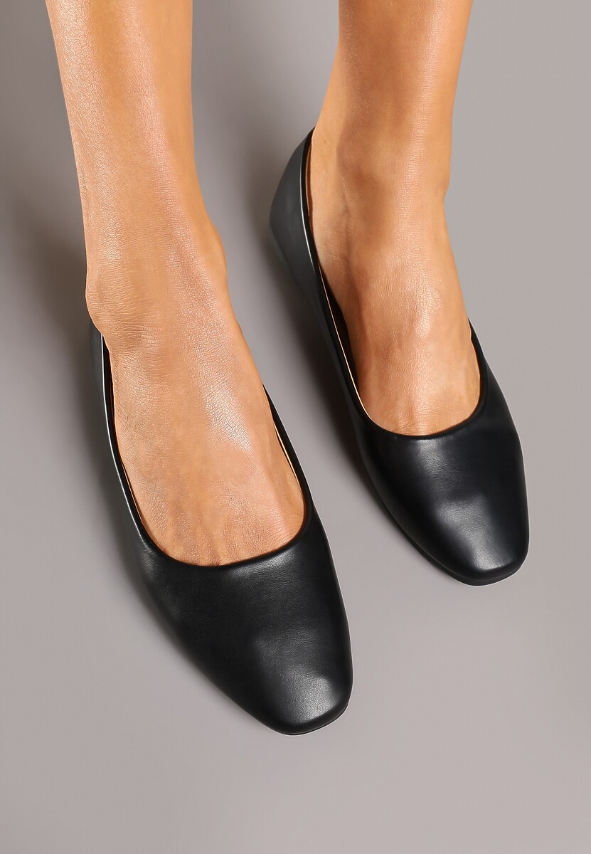 Czarne Balerinki z Wkładką ze Skóry Naturalnej Amilora