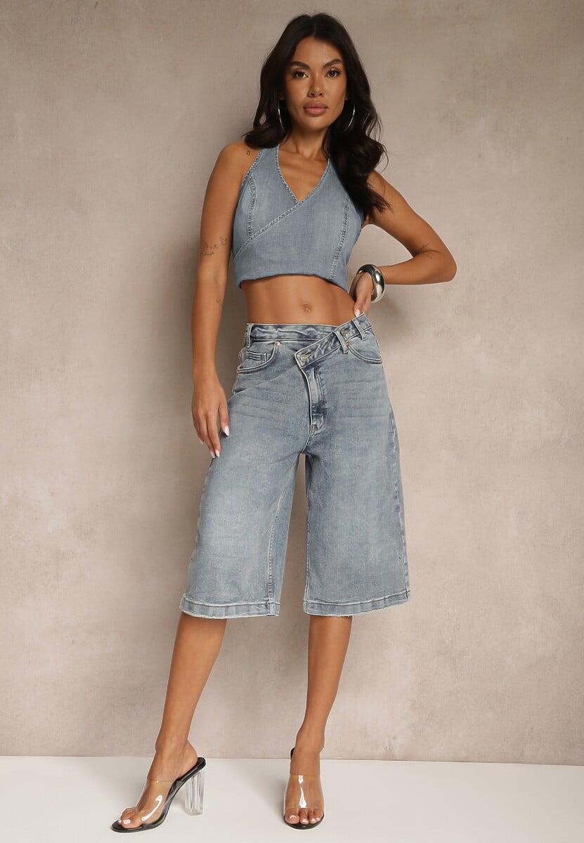 Niebieskie Asymetryczne Szorty Jeansowe Typu Bermudy Lilista