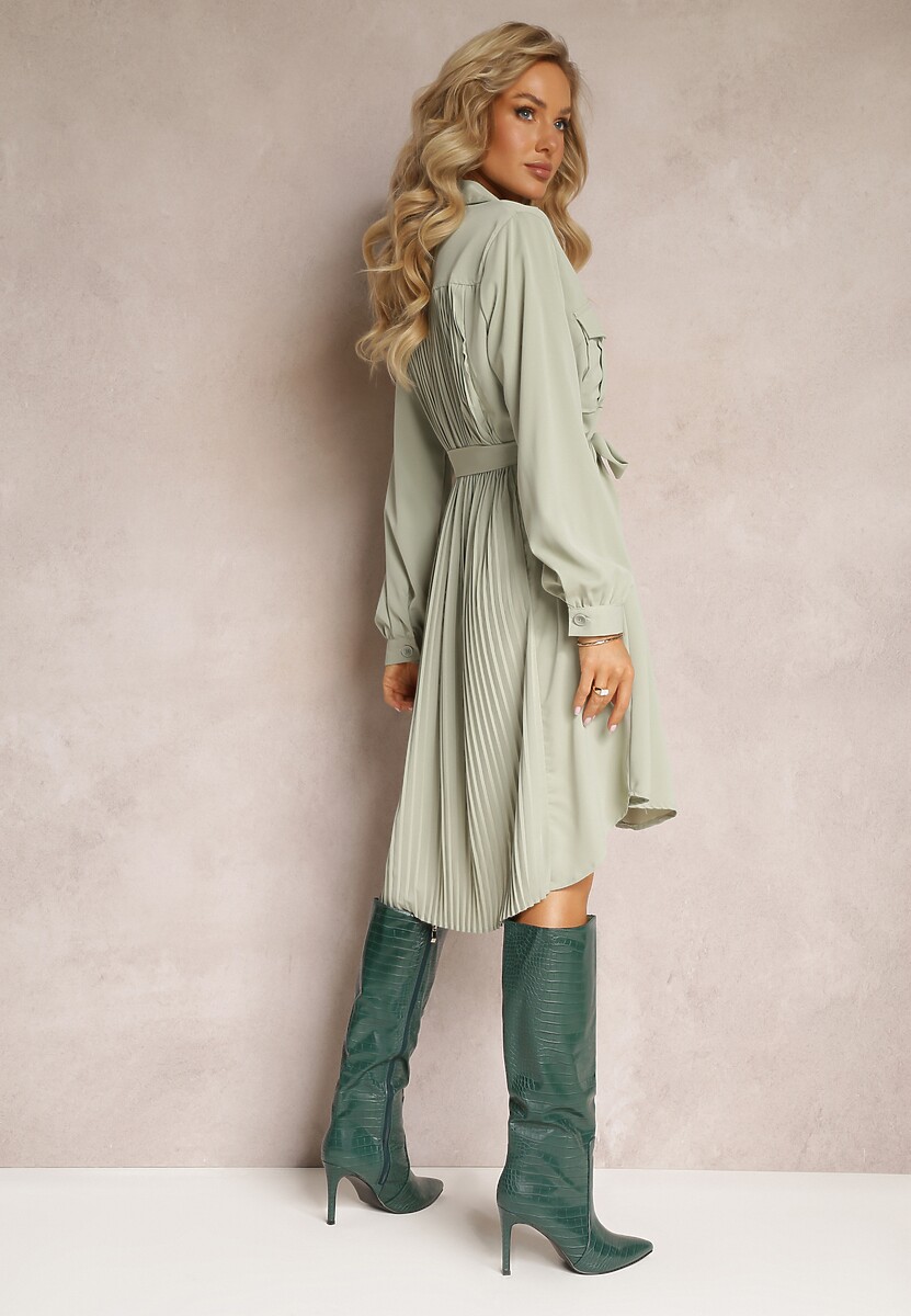 Jasnozielona Koszulowa Sukienka Mini Bawełniana Zenata