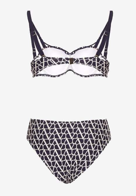 Granatowe Bikini Biustonosz i Majtki Typu Figi w Geometryczny Wzór Linarissa