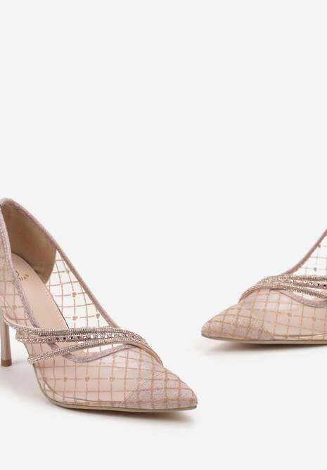 Szampańskie Siateczkowe Szpilki Ozdobione Brokatem i Cyrkoniami Stardis