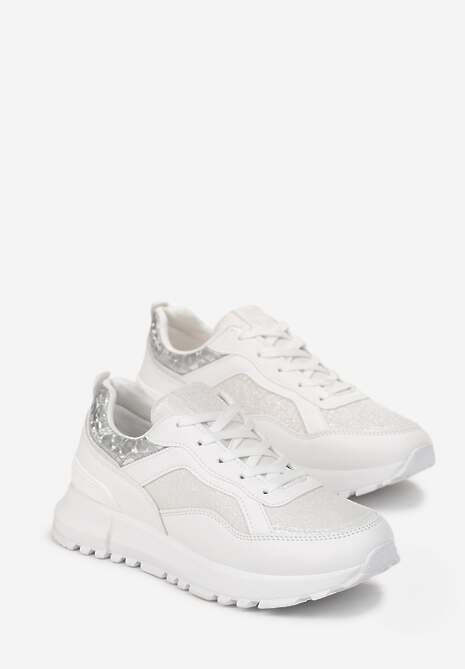 Białe Sneakersy z Brokatem na Grubej Podeszwie Wizune