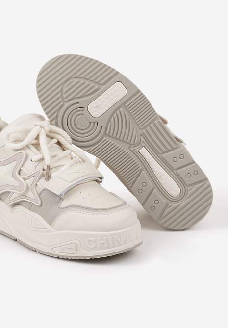 Beżowo-Szare Sneakersy na Platformie z Grubymi Sznurowadłami i Zapięciem na Rzep Arlaia