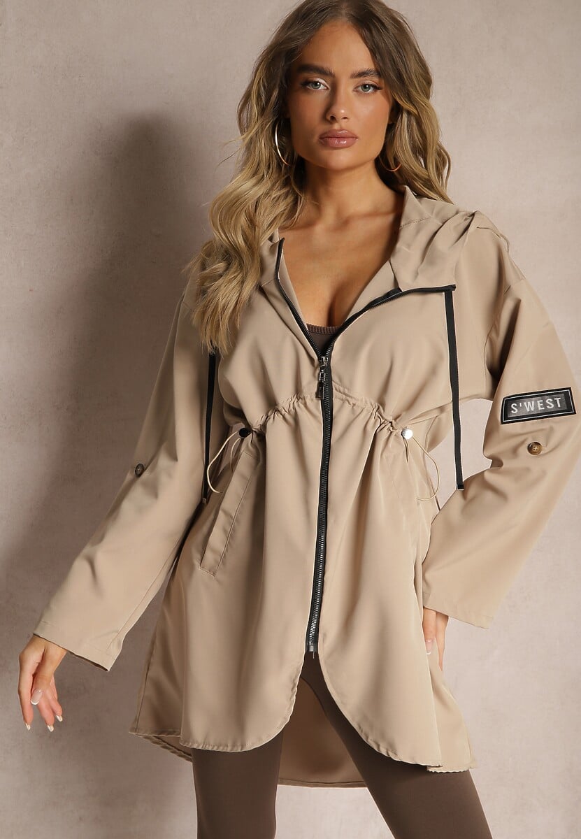 Beżowa Kurtka Oversize Wiatrówka Ceshela