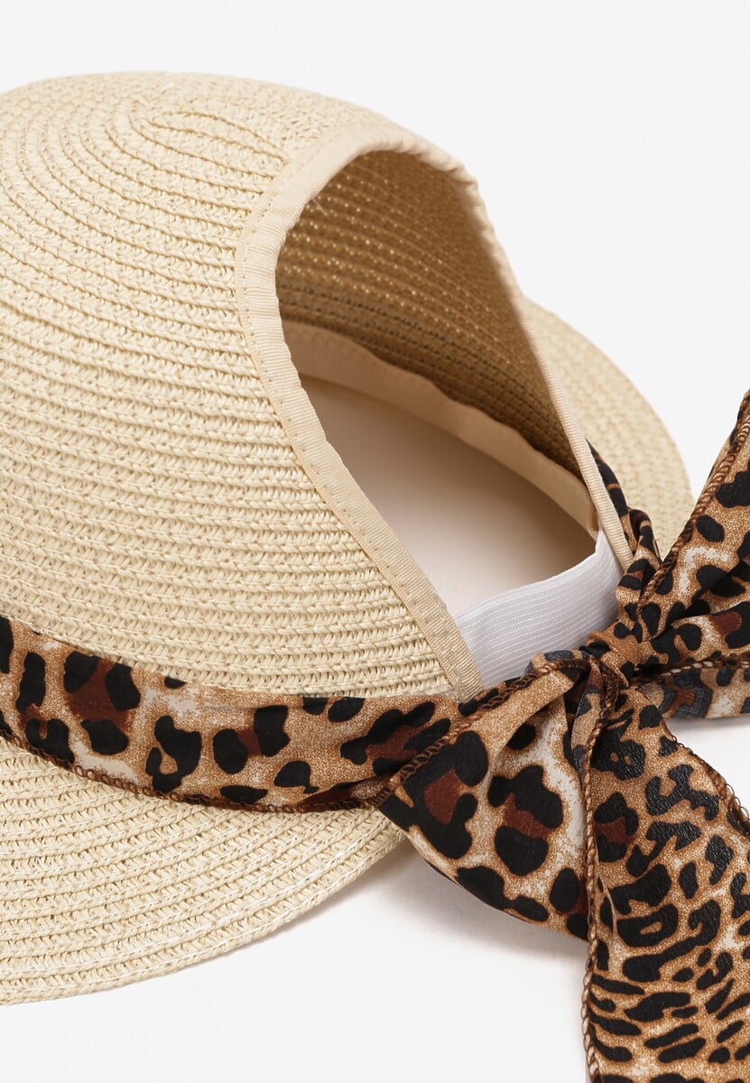 Jasnobeżowy Pleciony Kapelusz z Szerokim Rondem i Kokardką Hoplia