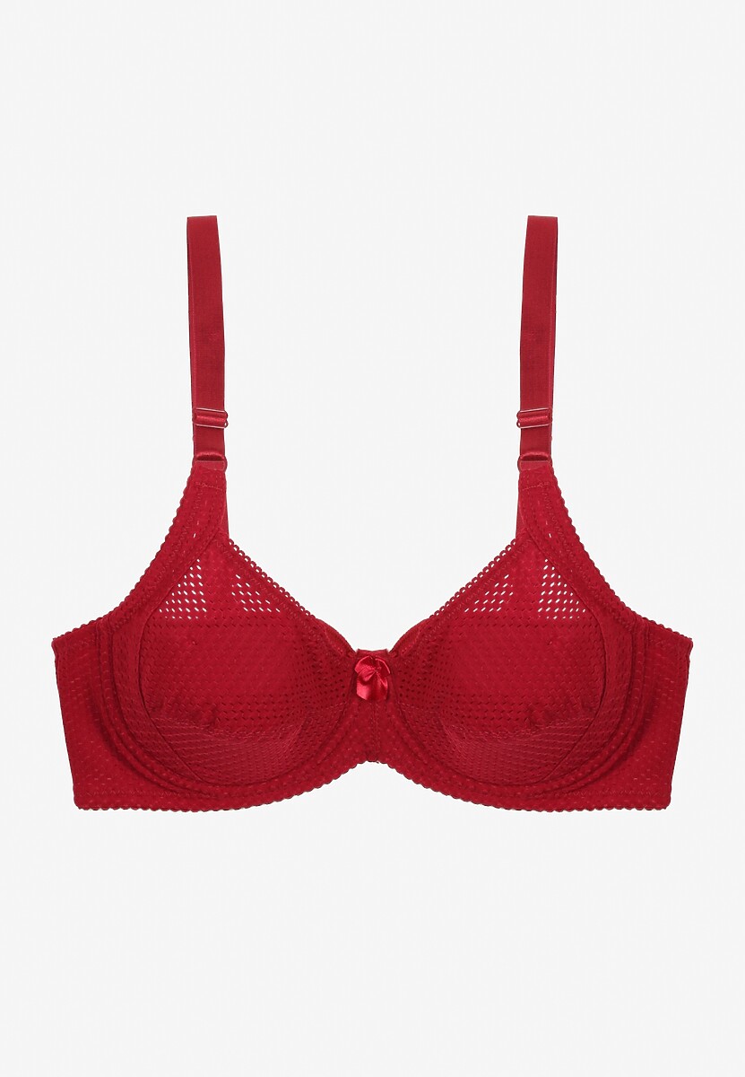 Bordowy Biustonosz z Ażurowym Wzorem na Ramiączkach z Regulacją i Haftkami Dimirria