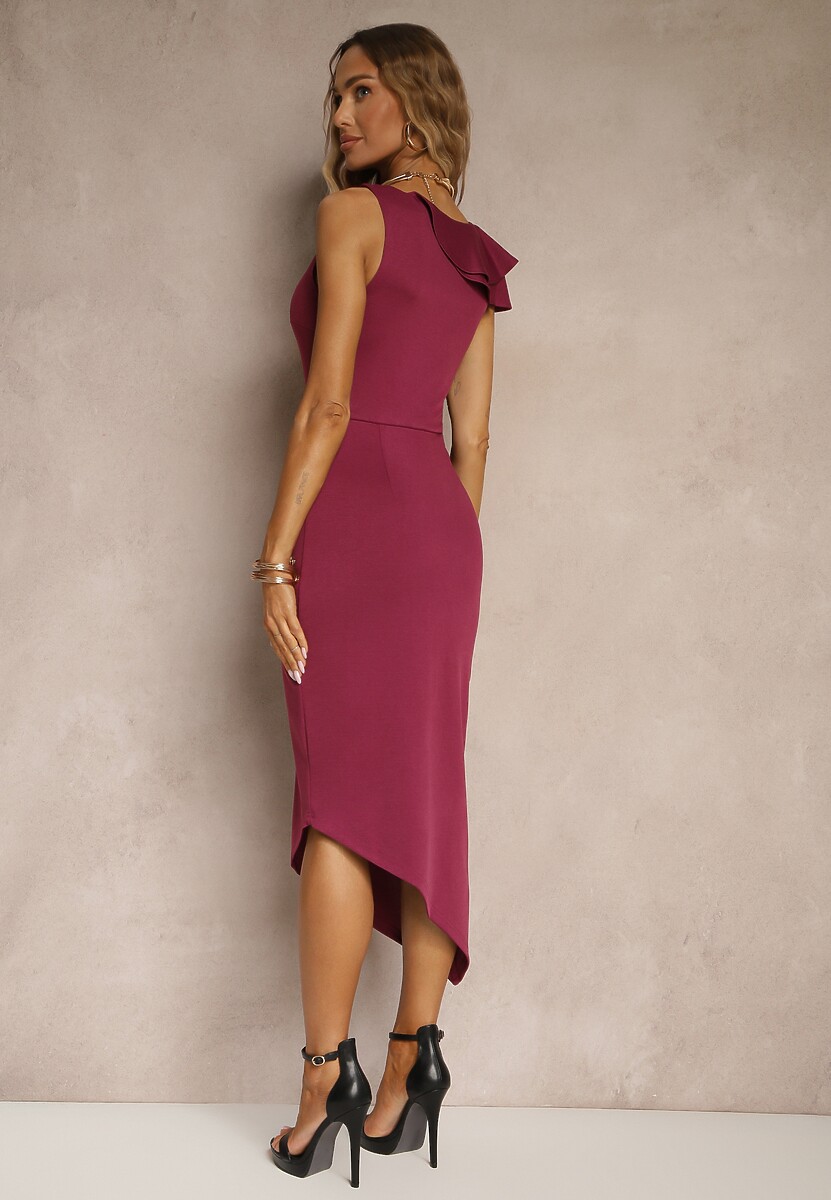 Fioletowa Asymetryczna Sukienka Vices Koktajlowa Ozdobiona Falbanką Zivorin