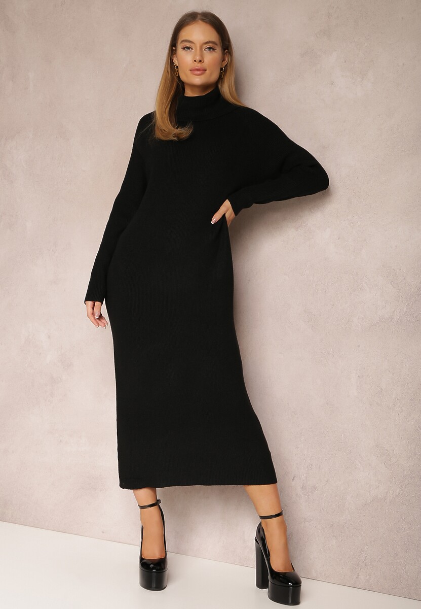 Czarna Sukienka Sweterkowa z Golfem Malachi