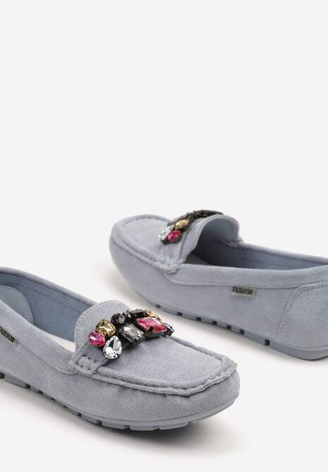 Jasnoniebieskie Mokasyny z Wkładką ze Skóry Naturalnej Veso