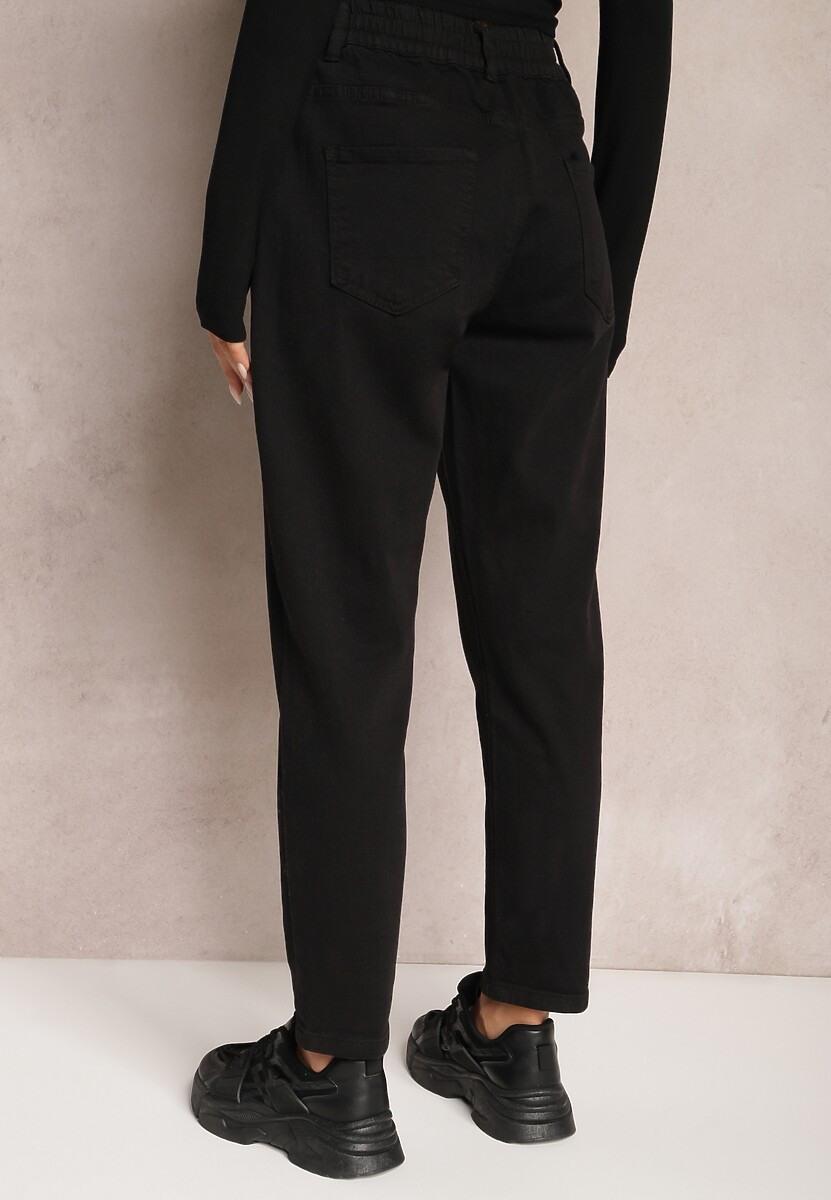 Czarne Jeansy Mom Fit z Wysokim Stanem i Gumką w Pasie Yvona