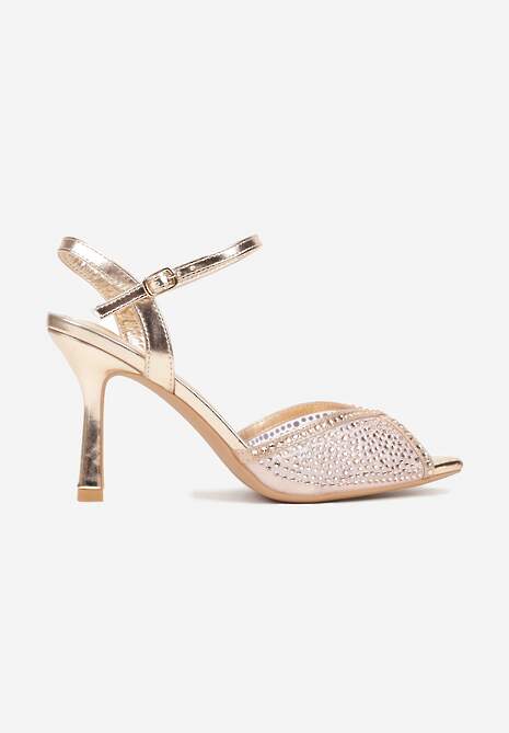 Szampańskie Eleganckie Sandały na Szpilce Ozdobione Cyrkoniami  Viofera
