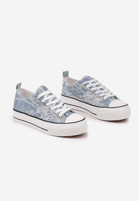 Niebieskie Trampki przed Kostkę na Platformie Zdobione Koronką Goniviel