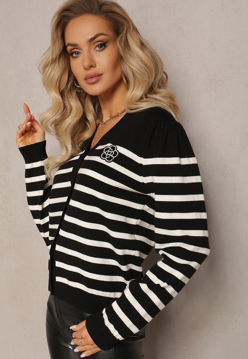 Biały Kardigan w Paski na Guziki Eliasa