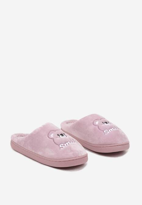 Różowe Wsuwane Kapcie z Welurowym Wykończeniem i Ozdobną Naszywką Naorise