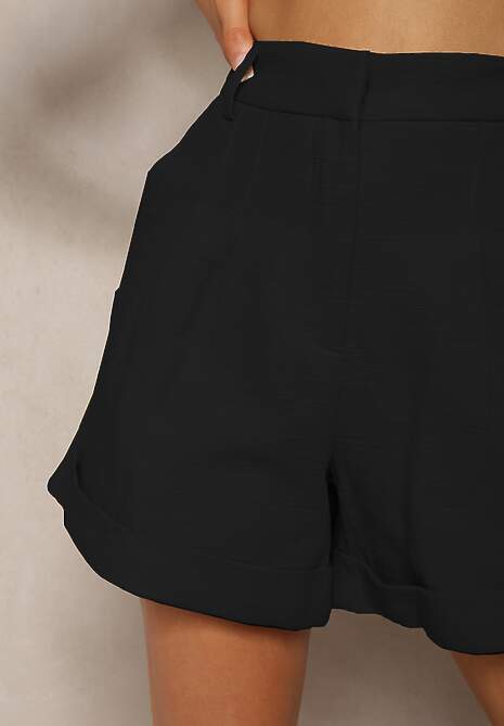 Czarne Luźne Szorty Bermudy z Bawełny High Waist Farsefia