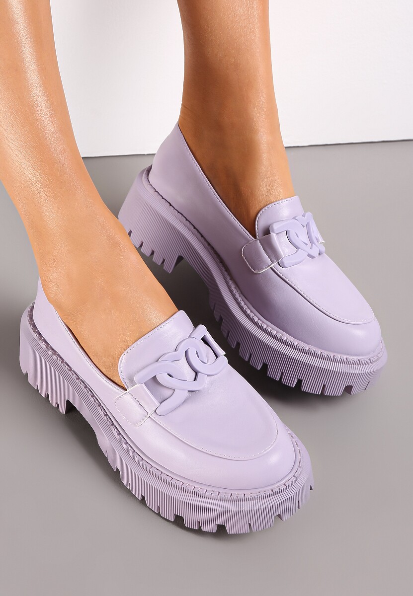 Fioletowe Mokasyny Zdobione Łańcuchem Tholes