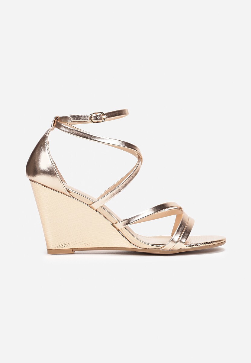 Szampańskie Sandały z Paskami na Koturnie Phymia