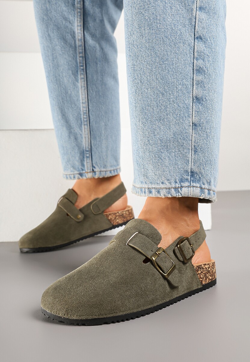 Czarne Sandały Chodaki z Ozdobną Klamerką i Paskiem Senelra