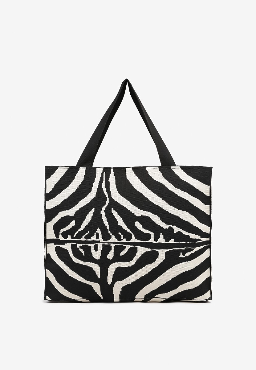 Czarno-Biała Torebka Typu Shopper w Zebrę o Prostokątnym Kształcie Salisenna