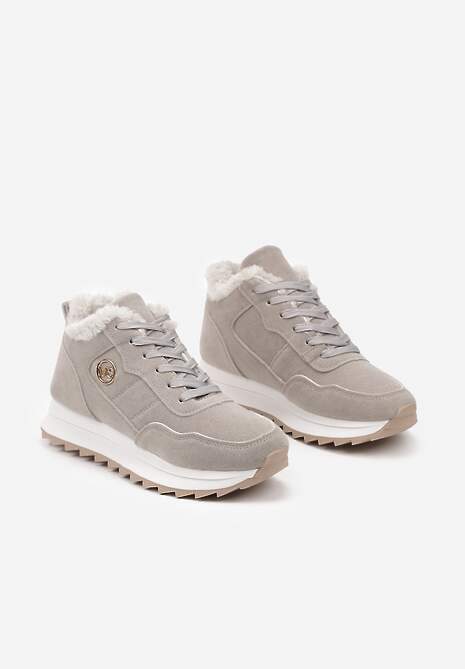 Szare Ocieplane Sneakersy na Platformie Appopis