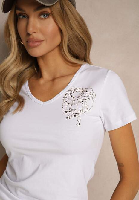 Biały Bawełniany T-shirt Ozdobiony Cyrkoniami Ulivessa