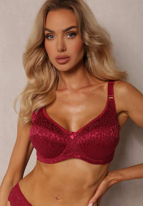 Bordowy Biustonosz Koronkowy z Usztywnieniem i Regulowanymi Ramiączkami Lurefia