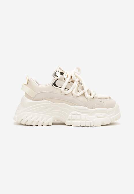 Beżowe Sneakersy z Podwójnymi Sznurówkami i Tłoczoną Platformą Luppoa